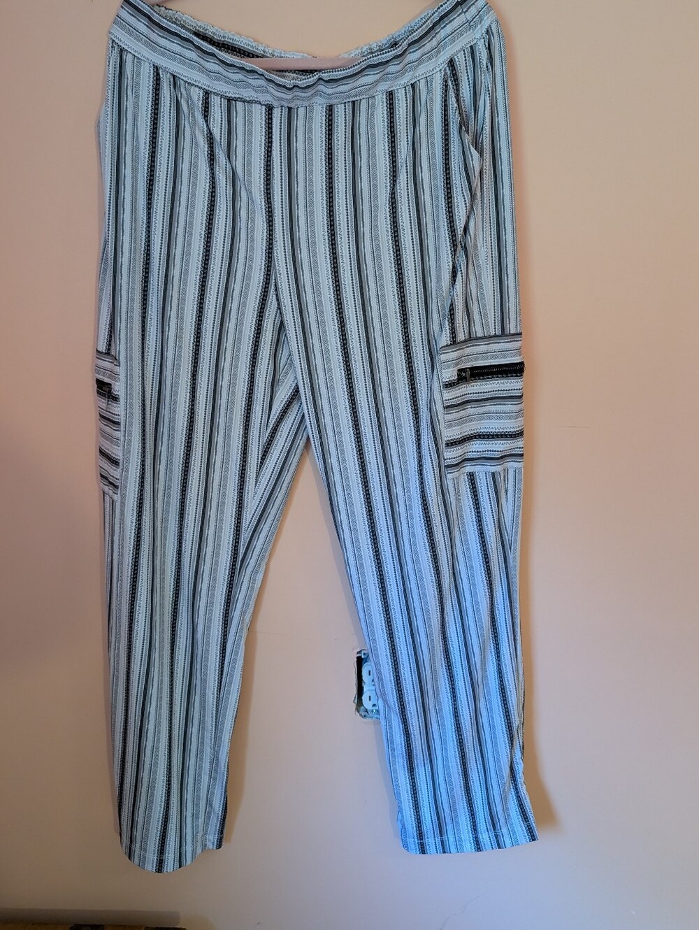 Robert Louis Black and White Striped Cargo Pants